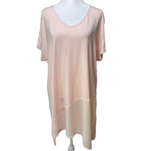 Chico’s V-Neck Short Cap Sleeve Sheer Chiffon Asymmetric Hem Tunic Peach Pink 3